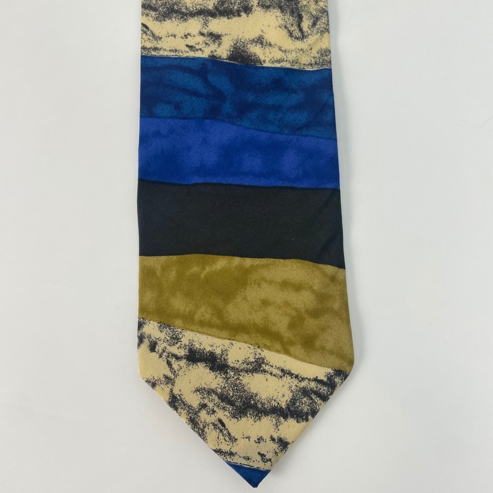 Hugo Boss Silk Tie Abstract Stripes Watercolor Blue Olive Italy Men Professional